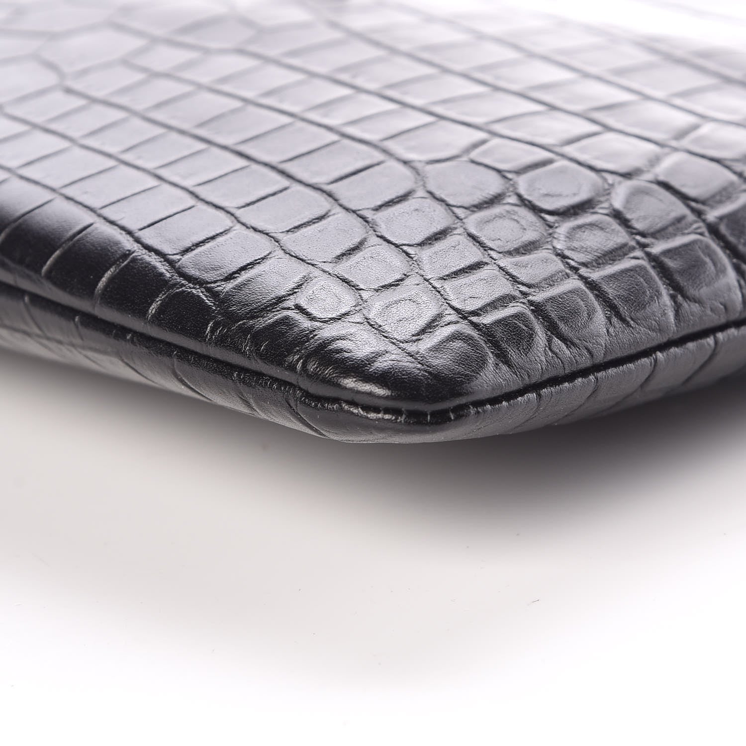 Saint Laurent Calfskin Crocodile Embossed Monogram Zip Pouch Black 9 of 9