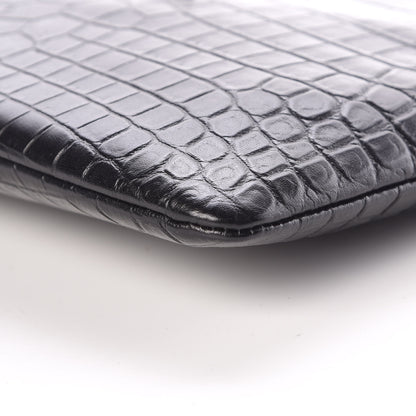 Saint Laurent Calfskin Crocodile Embossed Monogram Zip Pouch Black 9 of 9