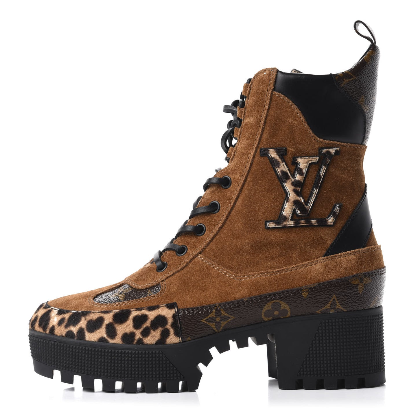 Suede Calfskin Monogram Laureate Platform Desert Boots 37.5 Cognac