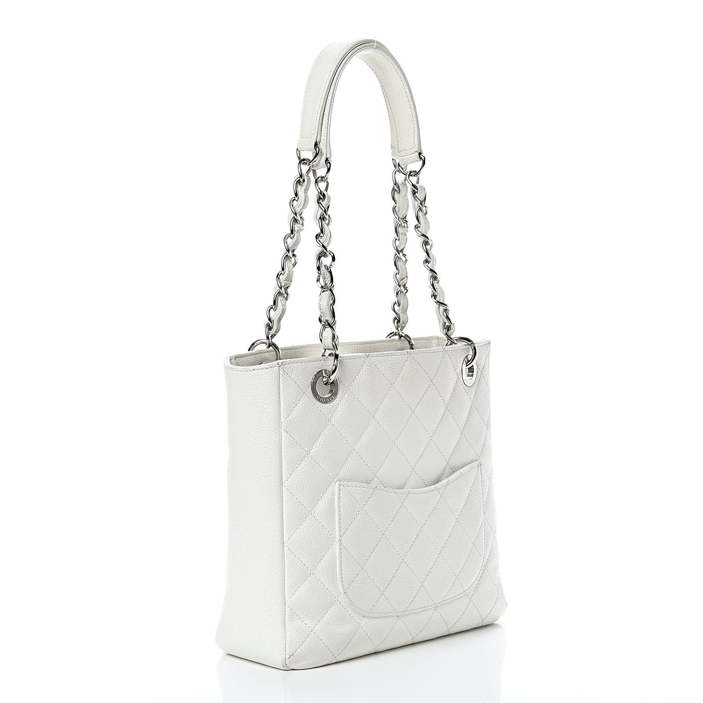 Caviar Quilted Petit Shopping Tote PST White