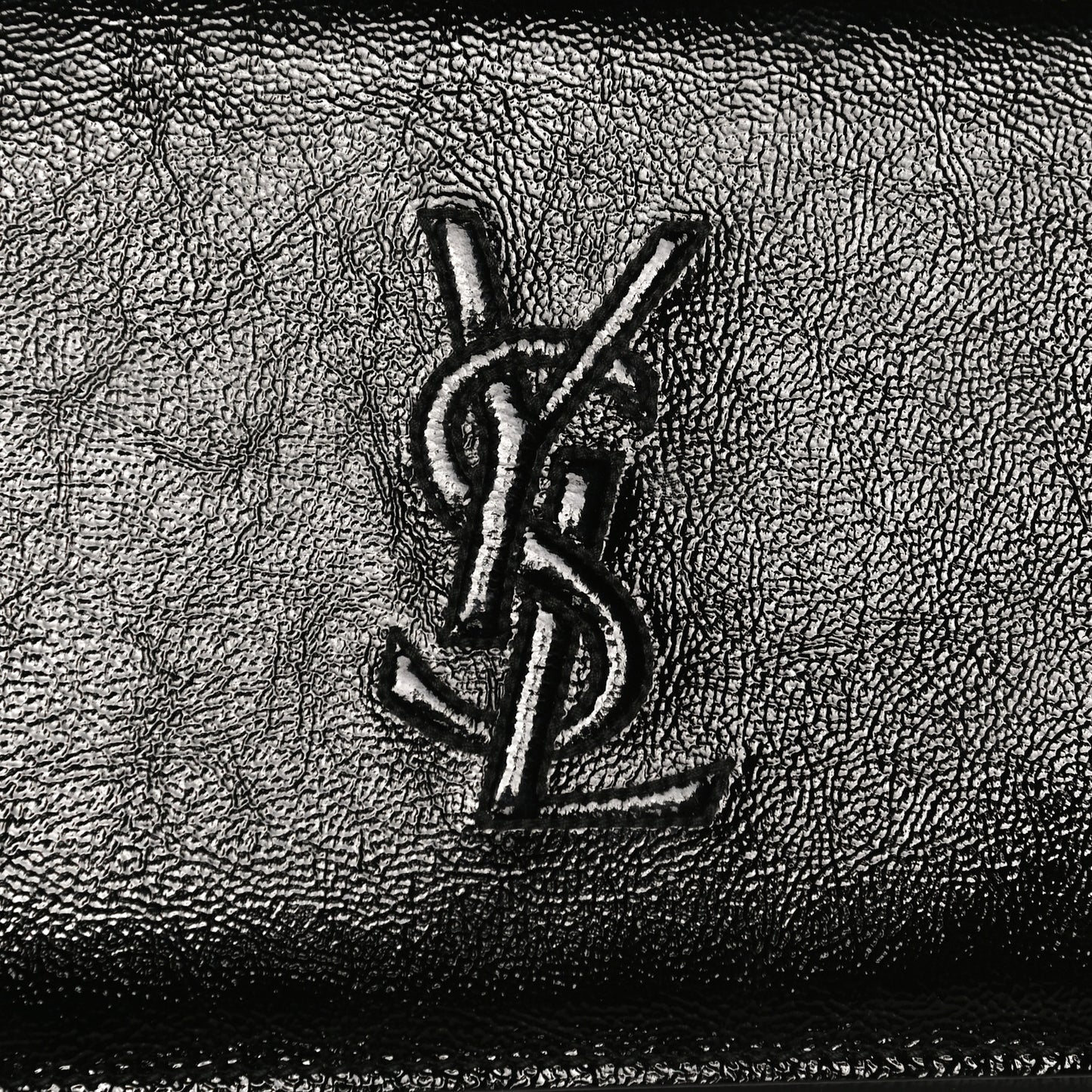 Textured Patent Belle de Jour Chain Clutch Black