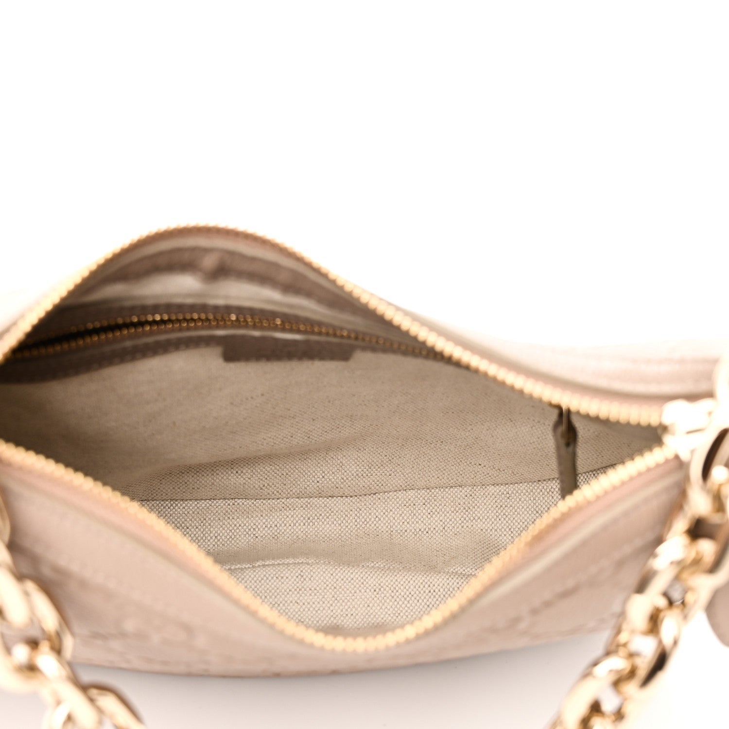 Gucci Grainy Calfskin GG Embossed Emblem Medium Half Moon Shoulder Bag Taupe 5 of 10