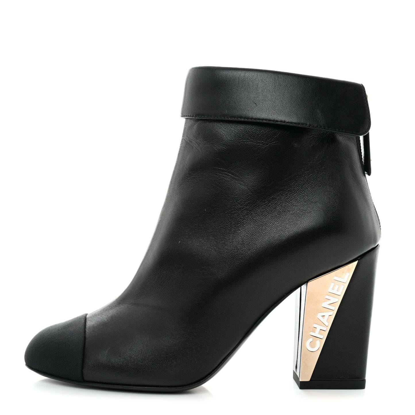 Lambskin Grosgrain Triangle & Collar 90 Ankle Boots 35 Black