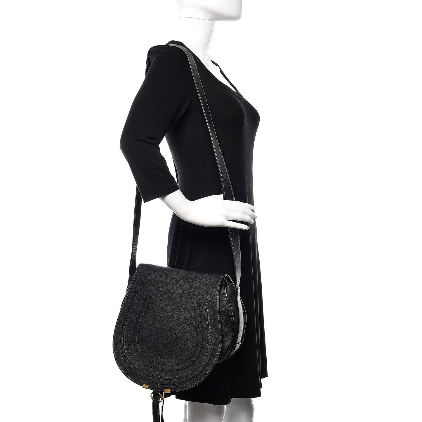 Calfskin Medium Marcie Round Crossbody Bag Black