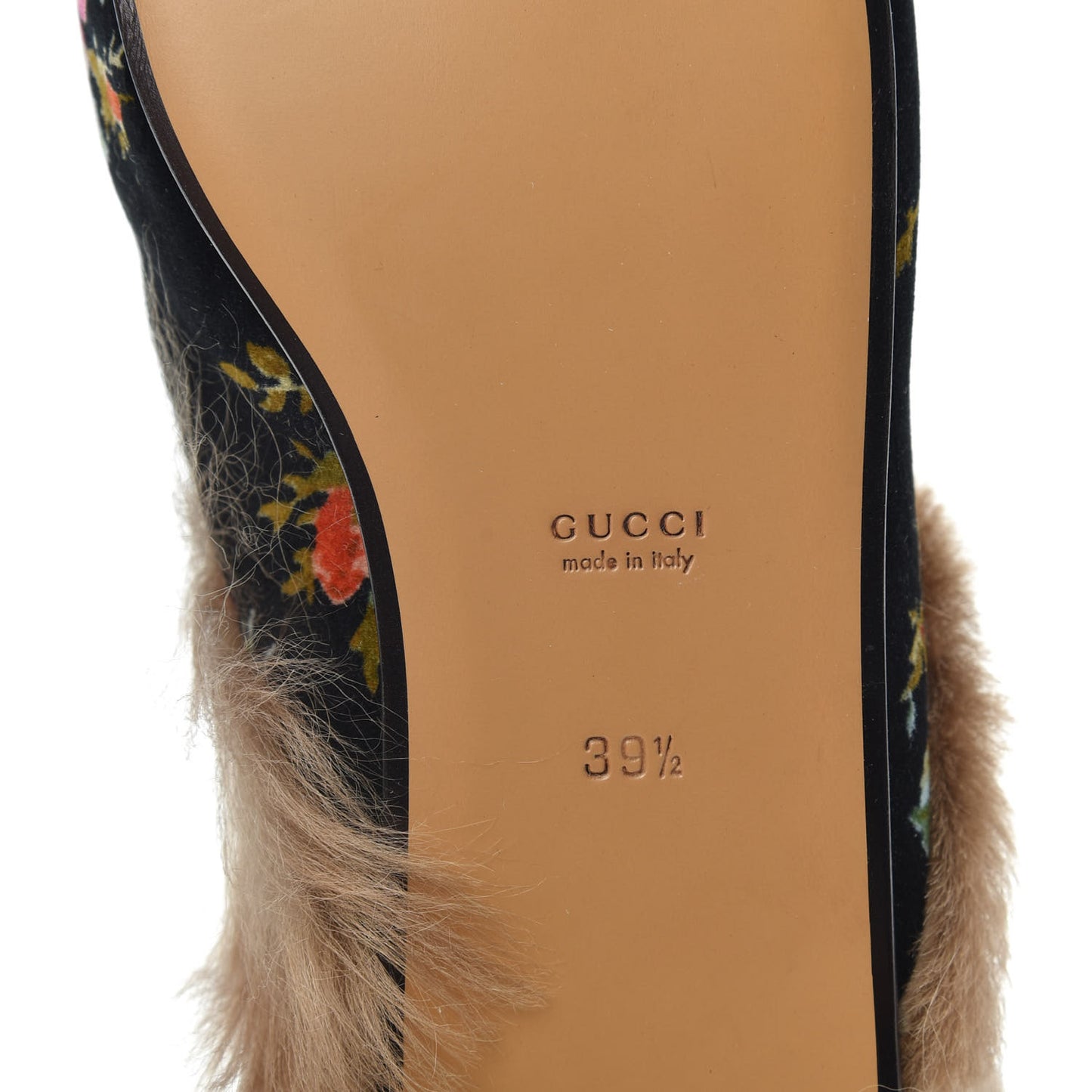 Velvet Fur Floral Womens Princetown Slippers 39.5 Black