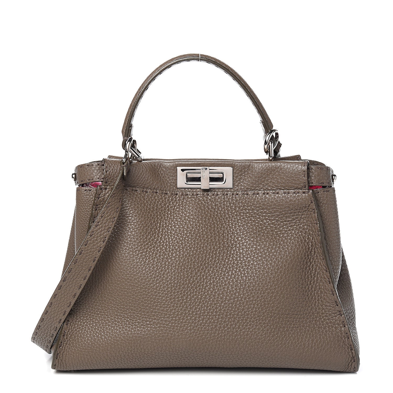 Fendi Cuoio Romano Alcantara Selleria Medium Peekaboo Iconic Satchel Grey Fuchsia 1 of 10