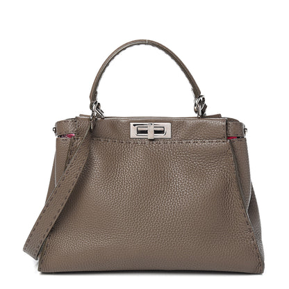 Fendi Cuoio Romano Alcantara Selleria Medium Peekaboo Iconic Satchel Grey Fuchsia 1 of 10