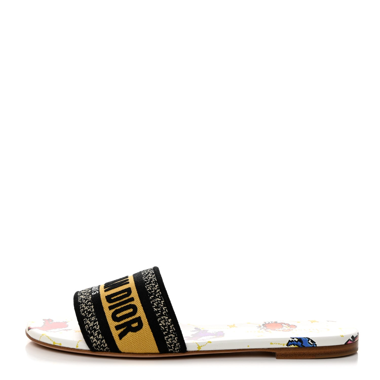 Christian Dior Canvas Embroidered Zodiac Mules Slide Sandals 38 White Multi 1 of 10