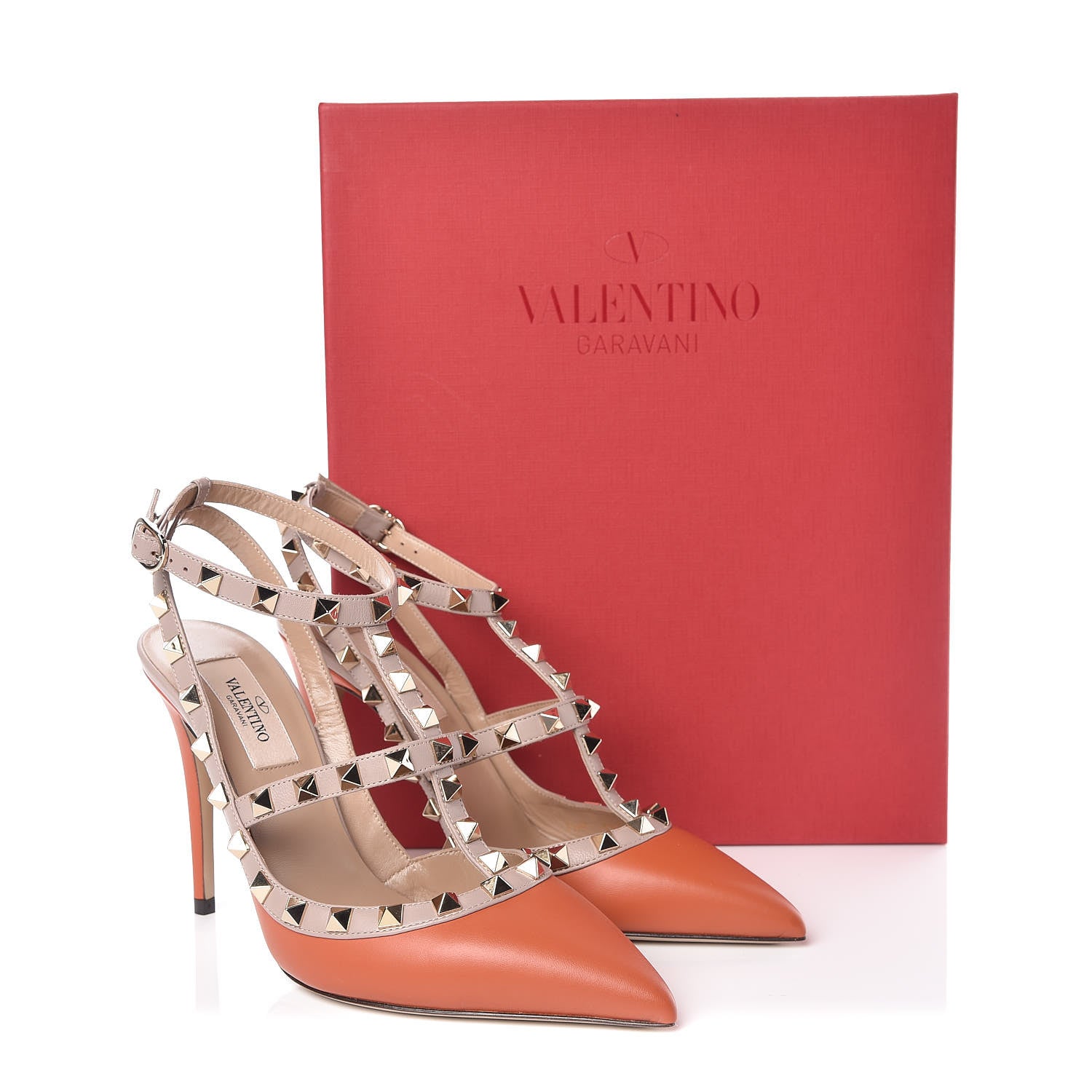 Valentino Garavani Nappa Rockstud Ankle Strap Pumps 37 Orange Poudre 8 of 8