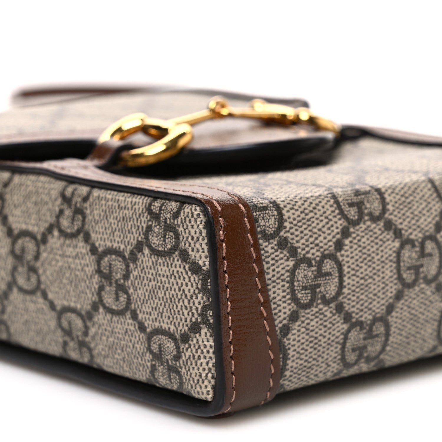 Gucci GG Supreme Monogram Mini Horsebit 1955 Crossbody Bag Beige Brown Sugar 8 of 10