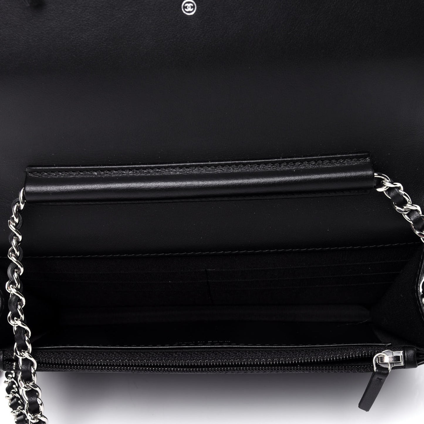 Lambskin Camellia Embossed Wallet on Chain WOC Black