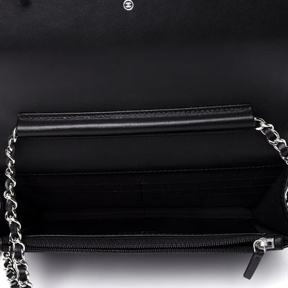 Chanel Lambskin Camellia Embossed Wallet on Chain WOC Black 3 of 4