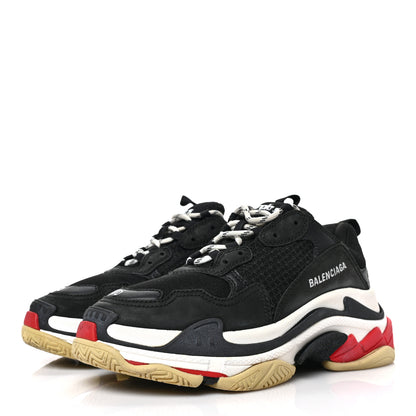 Balenciaga Fabric Mesh Washed Effect Womens Triple S Sneakers 40 Black Red 3 of 6