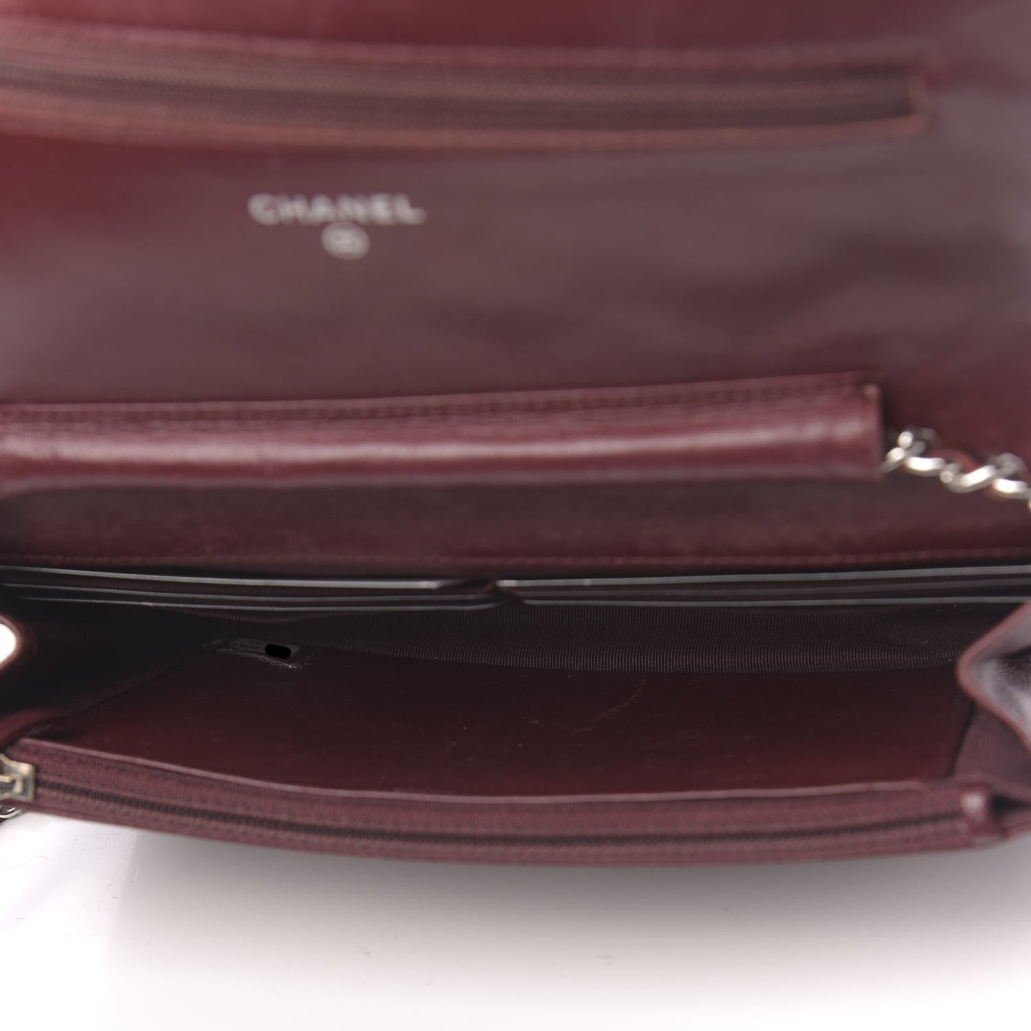 Chanel Patent Quilted Wallet On Chain WOC Dark Red 5 of 13