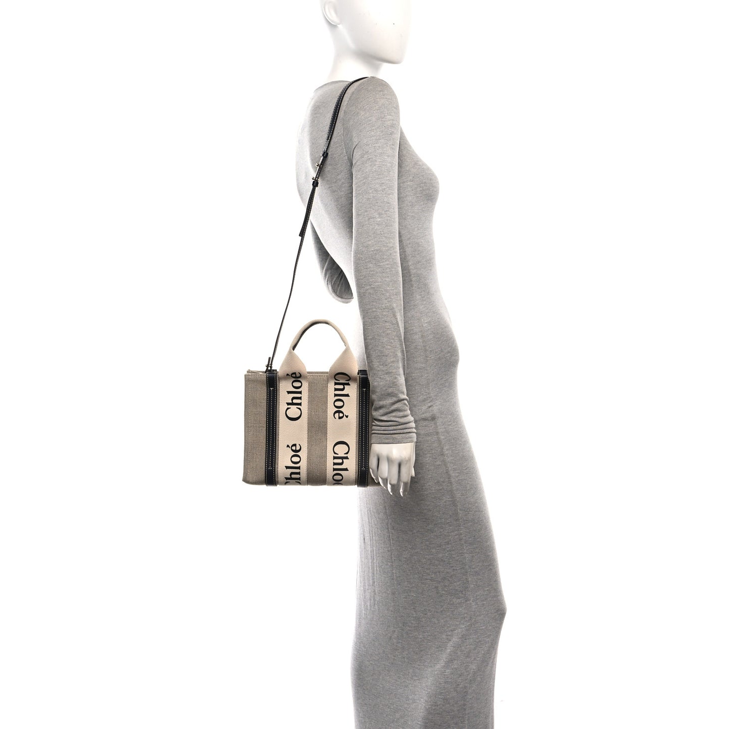 Cotton Calfskin Small Woody Ribbon Tote With Strap White Navy