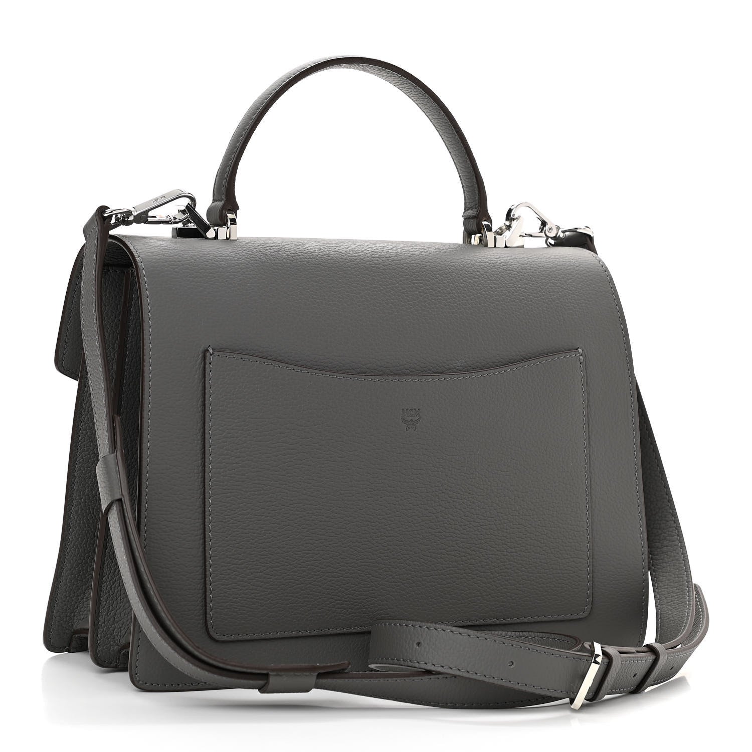 MCM Grained Calfskin Medium Patricia Park Avenue Satchel Grey 2 of 9