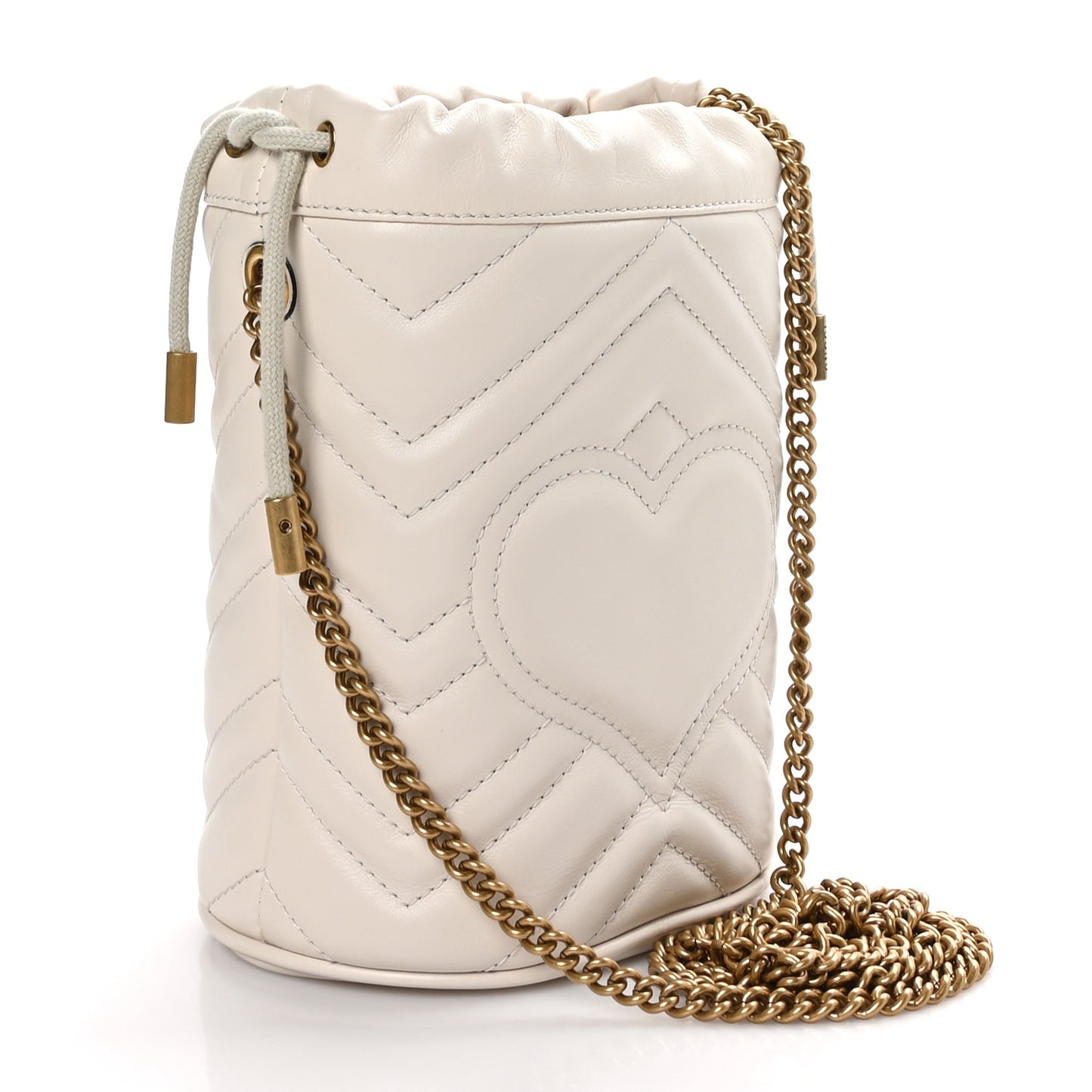 Calfskin Matelasse Mini GG Marmont 2.0 Bucket Bag White