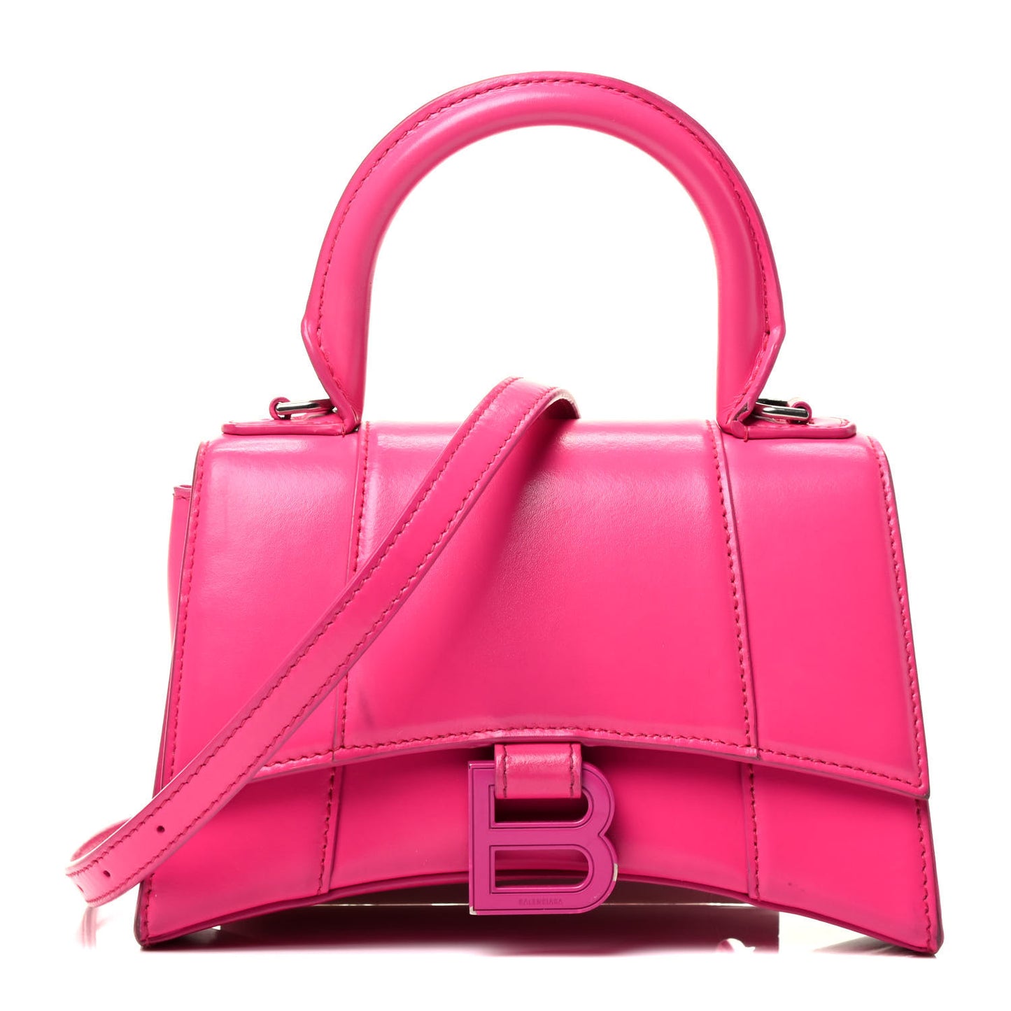 Shiny Box Calfskin Hourglass Top Handle Bag XS Fuchsia