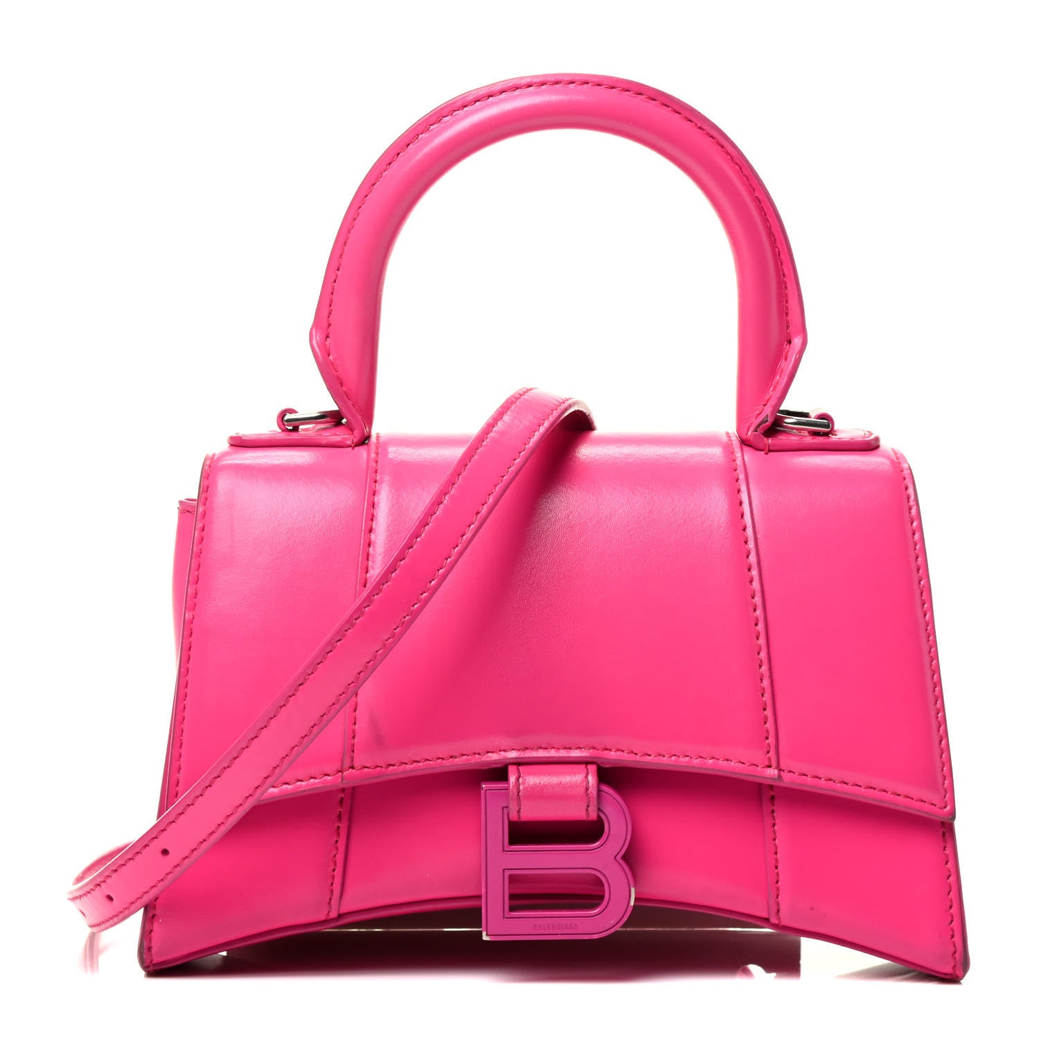 Balenciaga Shiny Box Calfskin Hourglass Top Handle Bag XS Fuchsia 1 of 4