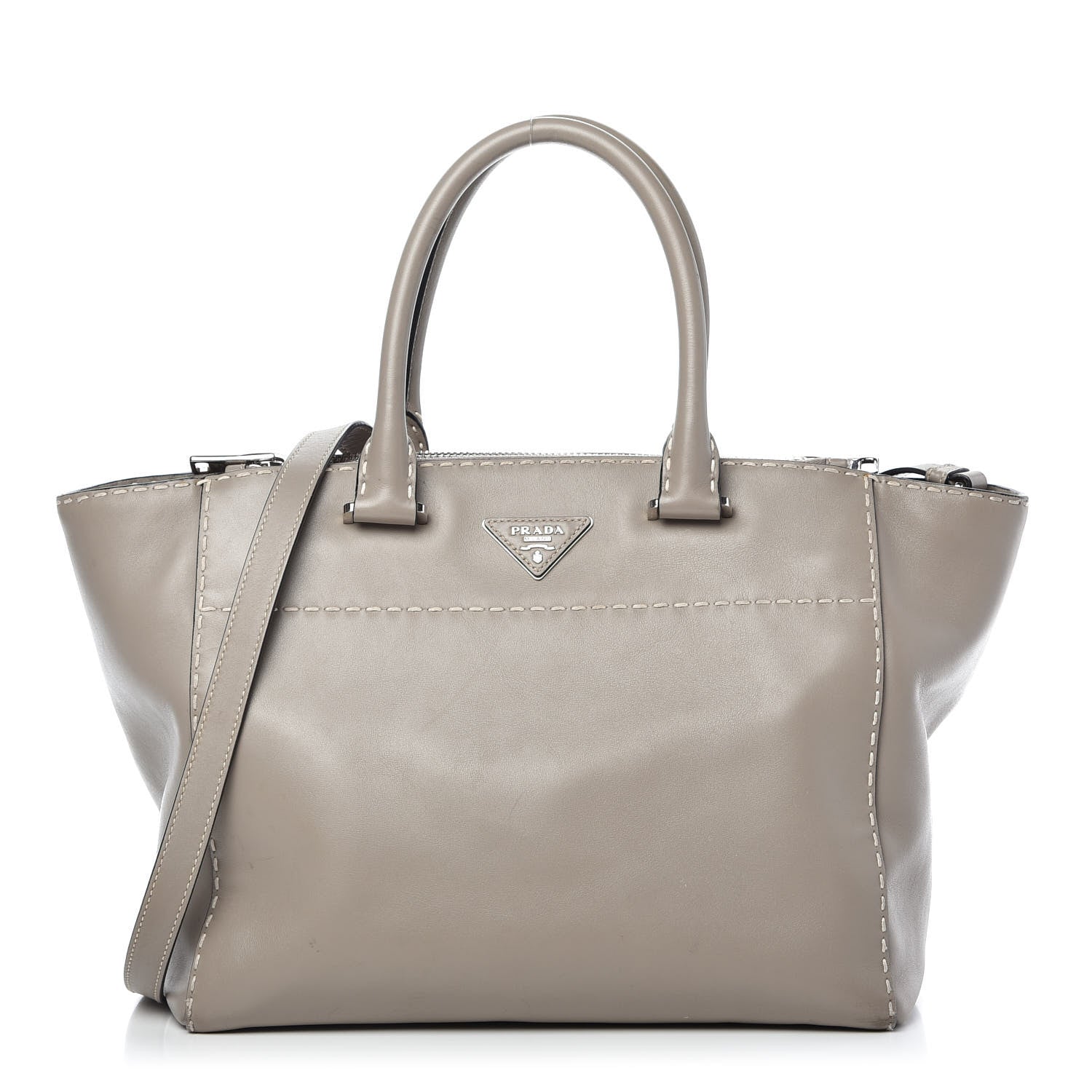 Prada City Calf Small Hand Stitched Galleria Double Zip Tote Calce 1 of 9