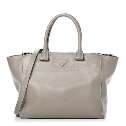 Prada City Calf Small Hand Stitched Galleria Double Zip Tote Calce 1 of 9