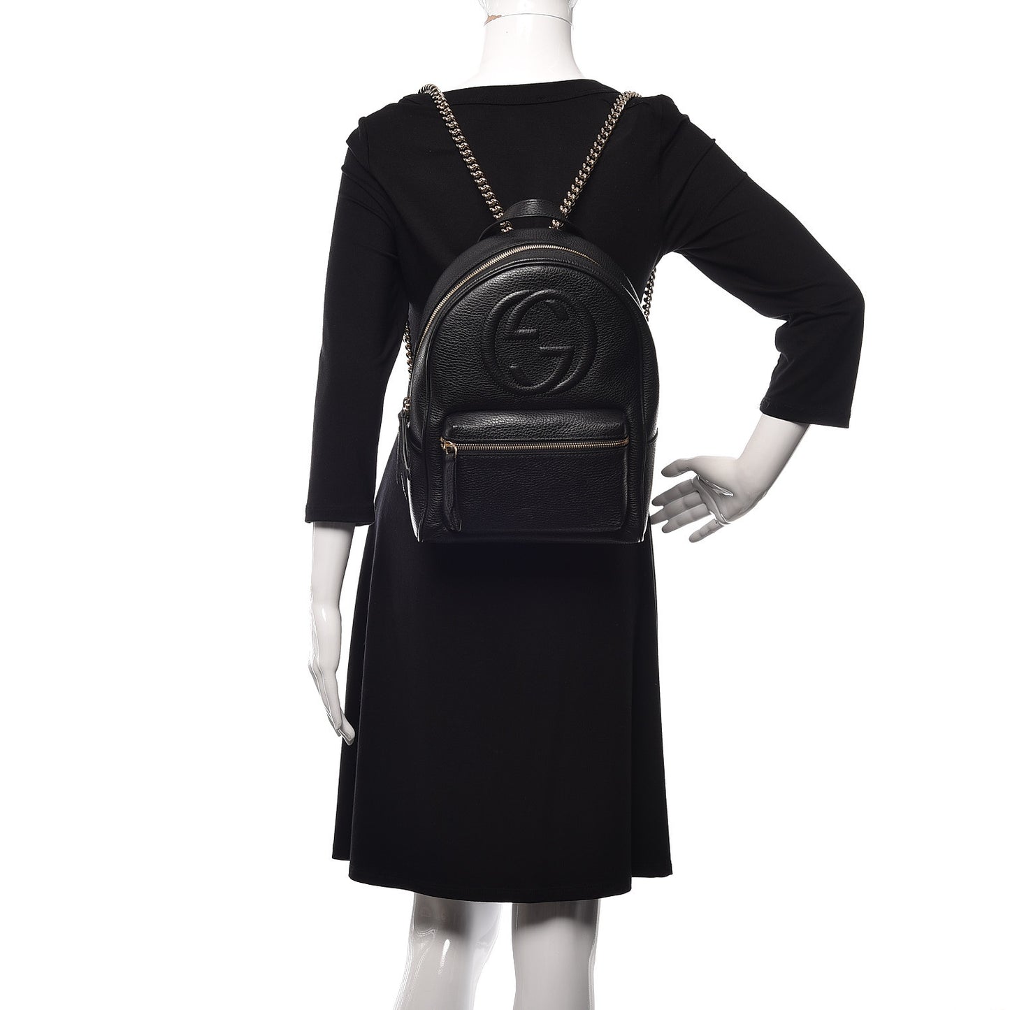 Pebbled Calfskin Soho Chain Backpack Black