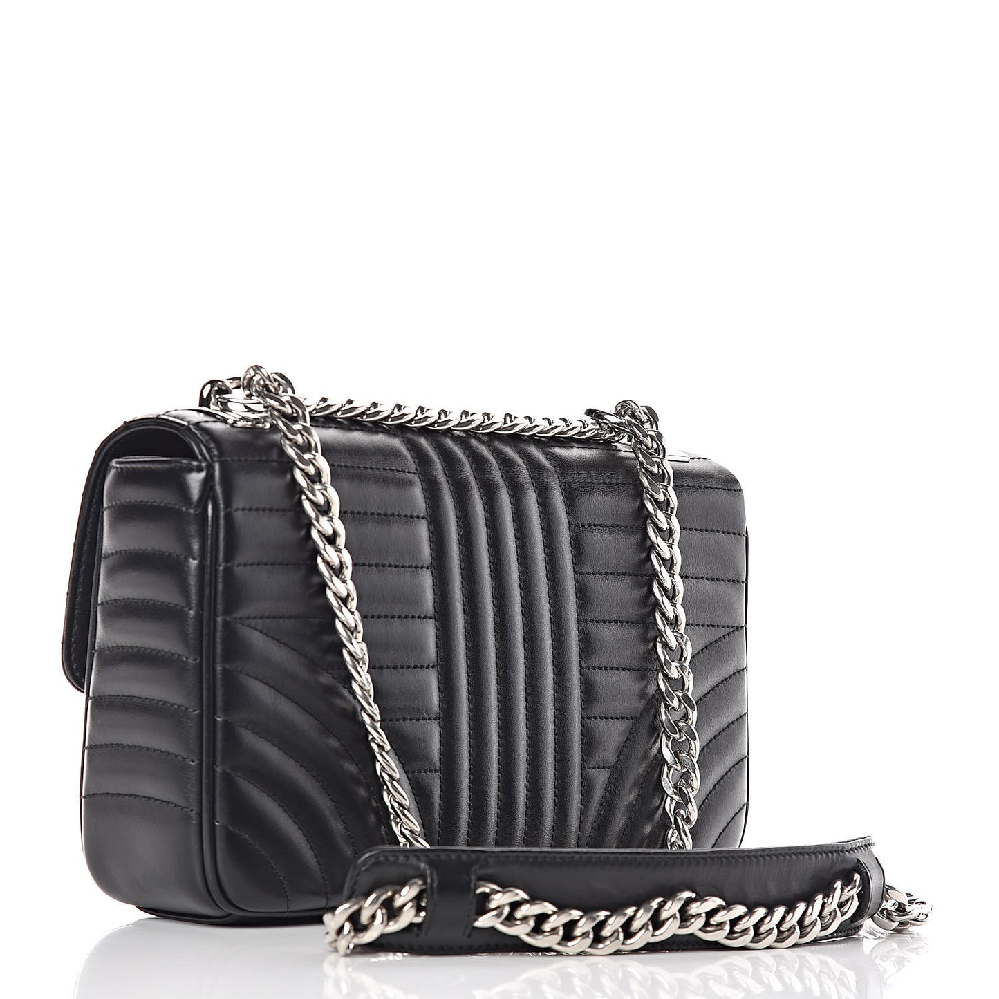 Soft Calfskin Impunture Diagramme Medium Chain Flap Shoulder Bag Black