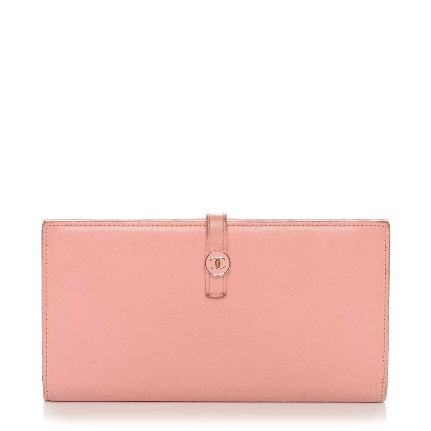 Grained Calfskin CC Button Wallet Pink