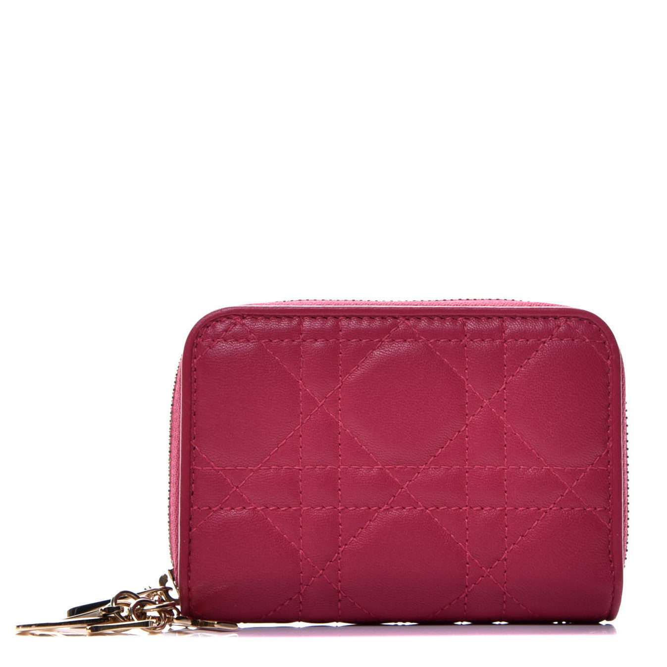 Christian Dior Lambskin Cannage Mini Lady Dior Zip Portemonnaie Fuchsia 1 of 8