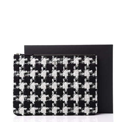 Chanel Tweed Quilted Medium Cosmetic Pouch Black Ecru White 10 of 10