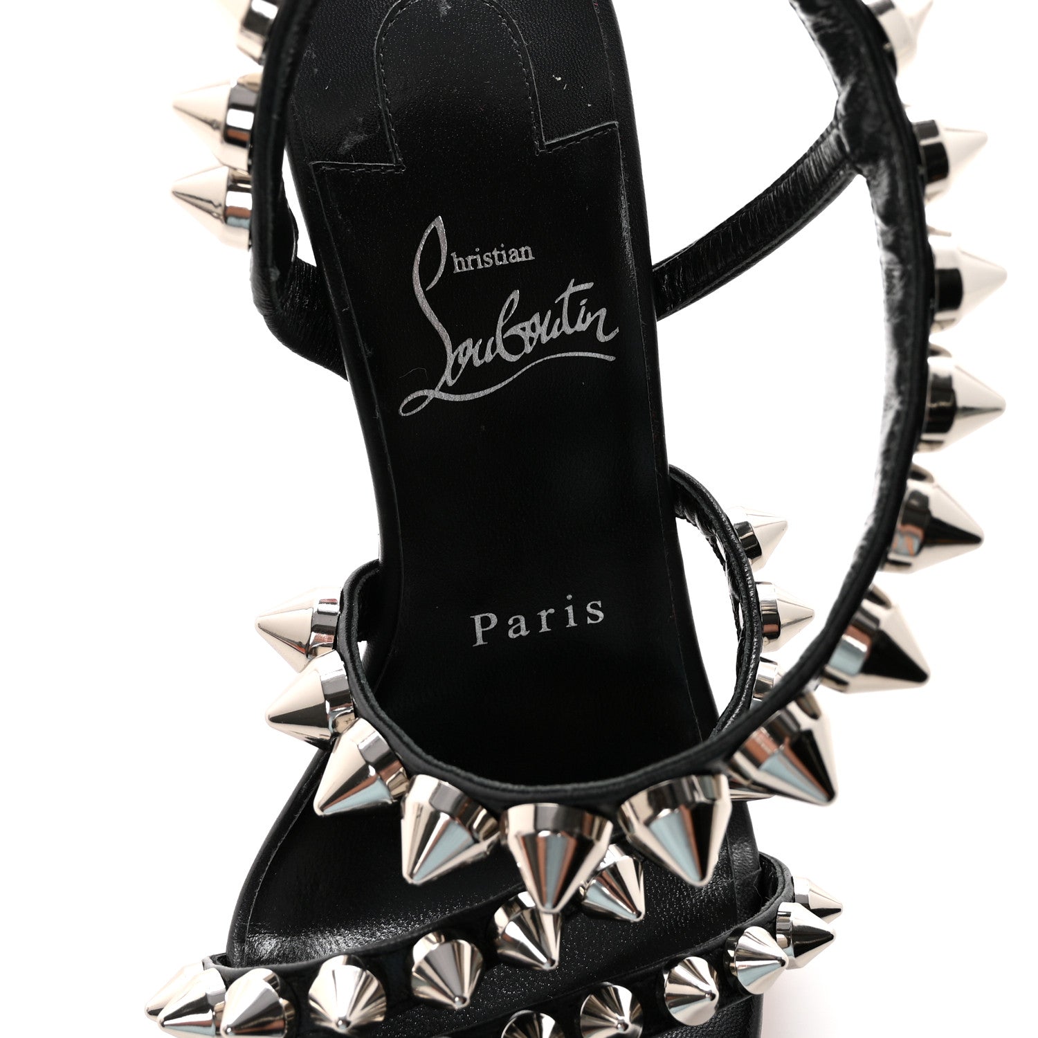 Christian Louboutin Calfskin Spikita Slingback 100 Stiletto Pumps 35.5 Black Silver 8 of 8