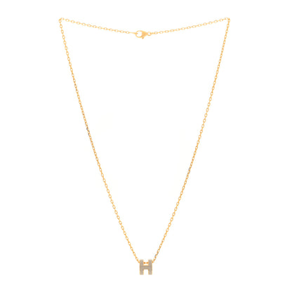 Hermes Lacquered Rose Gold Mini Pop H Pendant Necklace Marron Glace 3 of 5