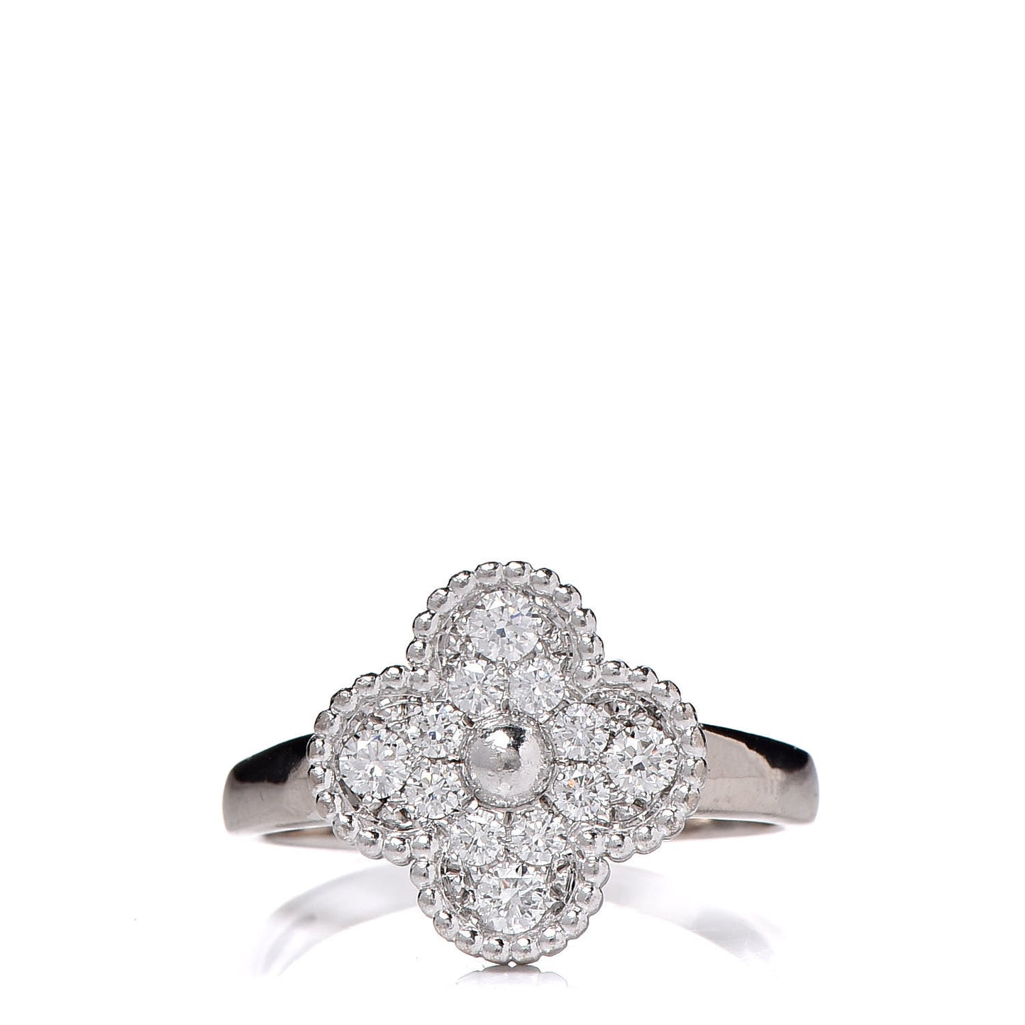 18K White Gold Diamond Vintage Alhambra Ring 60 9