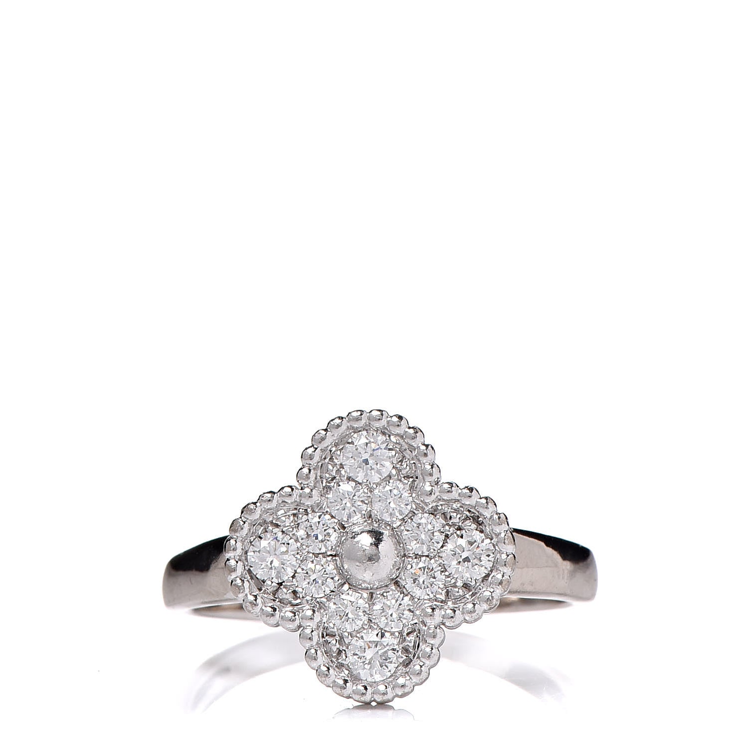 Van Cleef & Arpels 18K White Gold Diamond Vintage Alhambra Ring 60 9 3 of 11