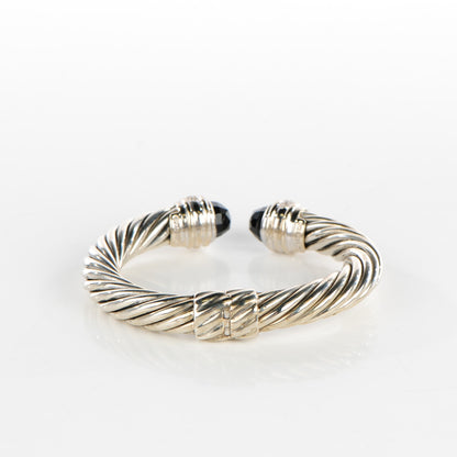 David Yurman Sterling Silver Pave Diamond Black Onyx 10mm Cable Classics Bracelet 3 of 6