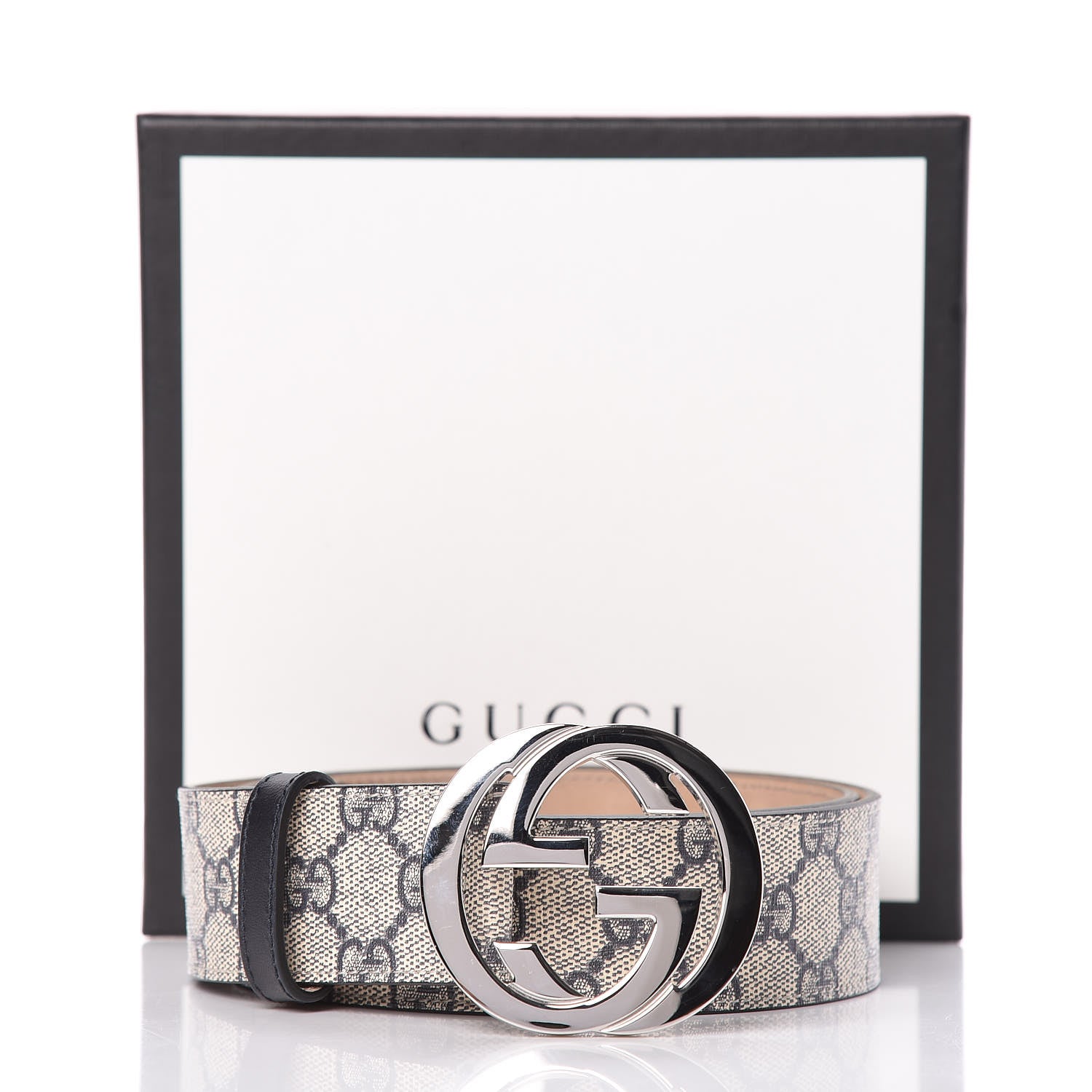 Gucci GG Supreme Monogram Selleria Calfskin Interlocking G 40mm Belt 90 36 Beige Blue 10 of 10