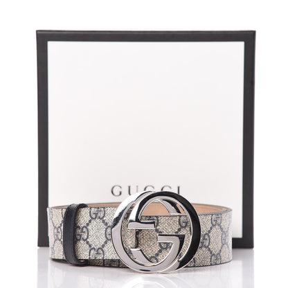 Gucci GG Supreme Monogram Selleria Calfskin Interlocking G 40mm Belt 90 36 Beige Blue 10 of 10