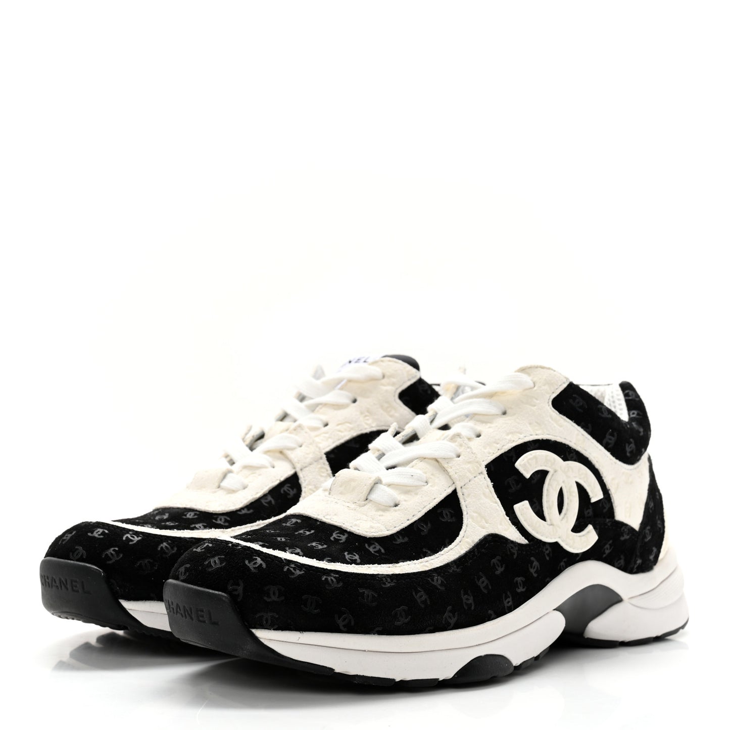 Nylon Suede Calfskin Printed CC Sneakers 39 White Black