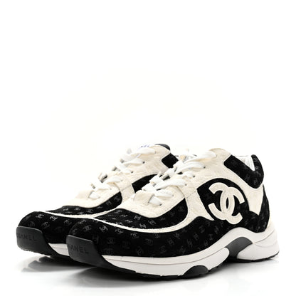 Chanel Nylon Suede Calfskin Printed CC Sneakers 39 White Black 3 of 12