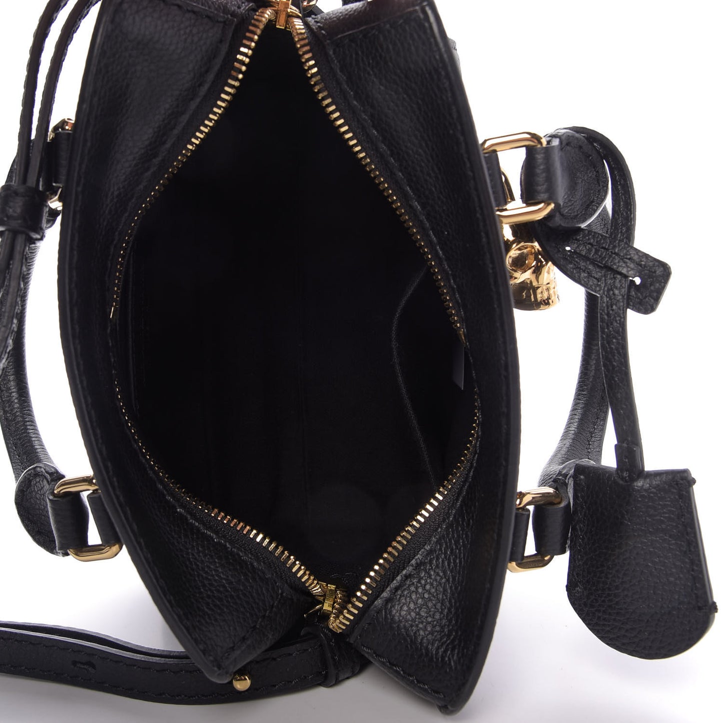 Pebbled Calfskin Mini Padlock Tote Black