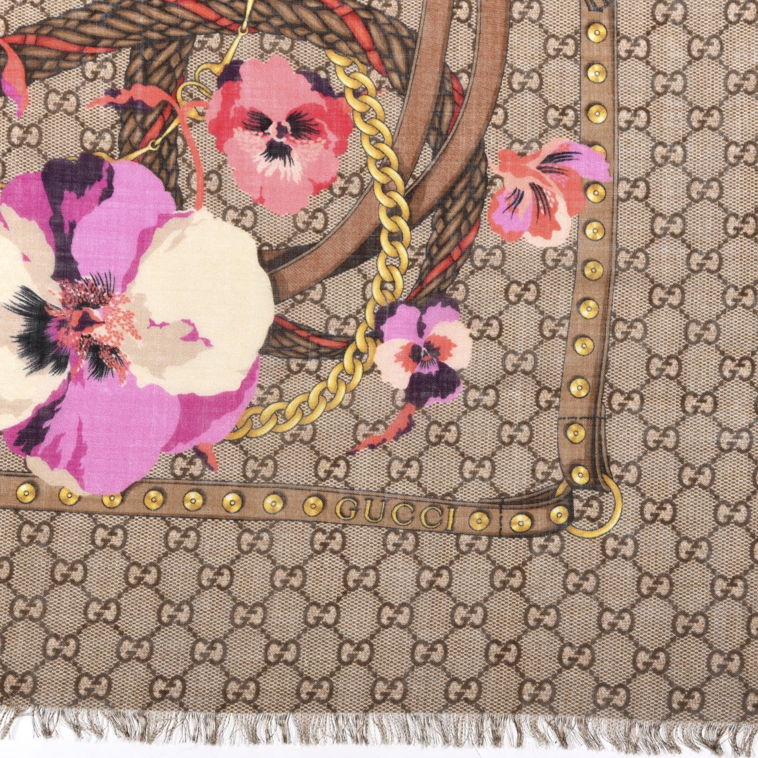 Gucci Wool Jacquard GG Monogram Big Panshie Fringe Shawl Roseate Beige 2 of 3