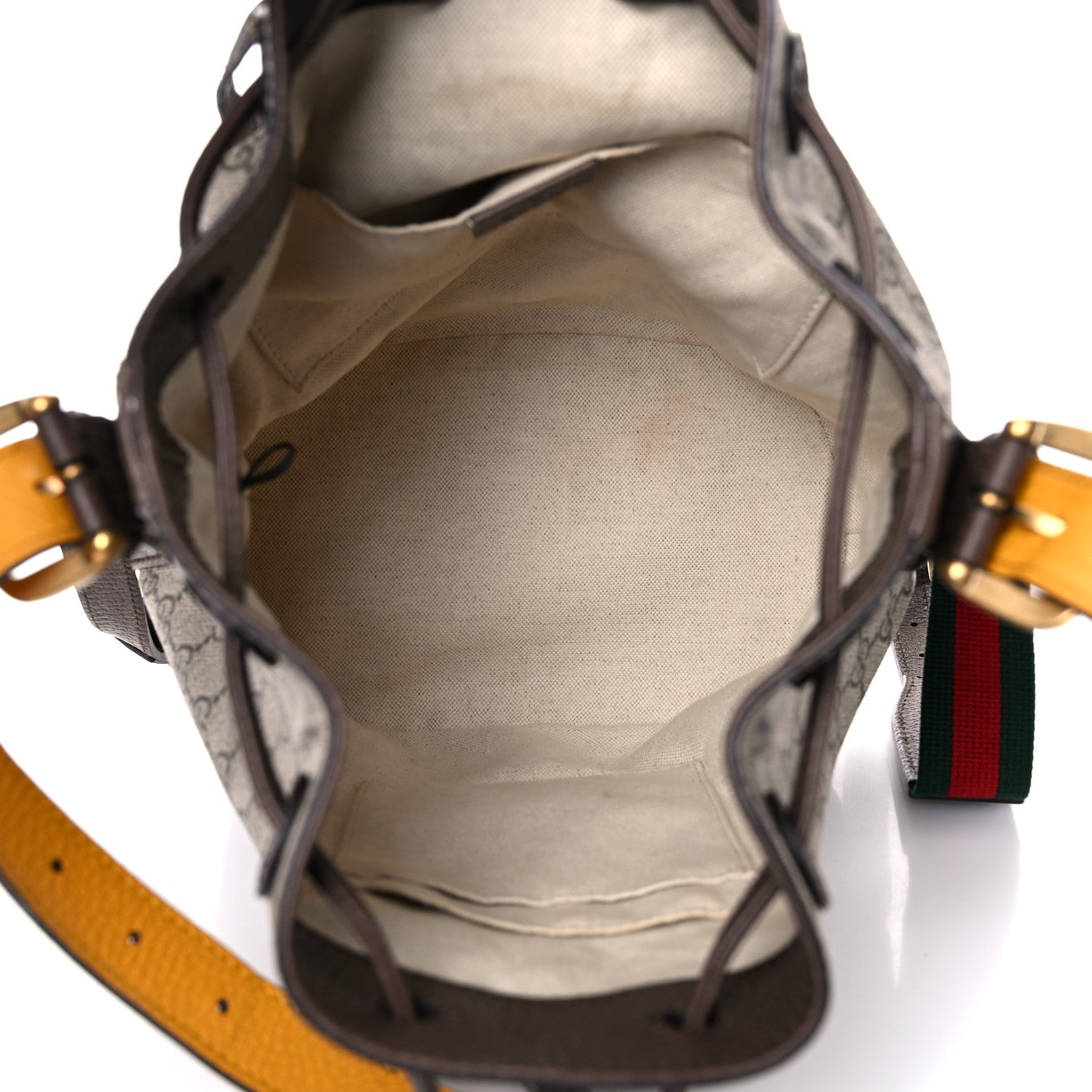 Gucci GG Supreme Monogram Neo Vintage Drawstring Bucket Backpack Beige New Acero Crop 5 of 22