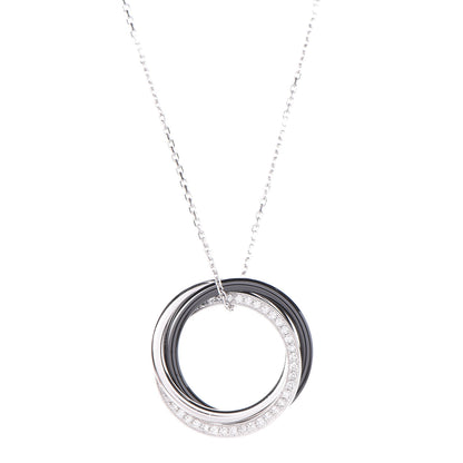 Cartier 18K White Gold Platinum Black Ceramic Diamond Trinity Pendant Necklace 4 of 7