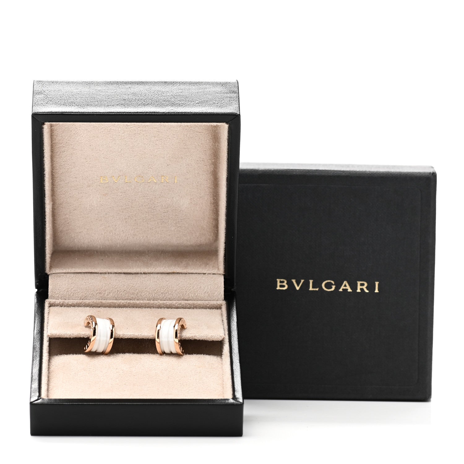 Bulgari 18K Rose Gold White Ceramic B.Zero1 Hoop Earrings 6 of 6
