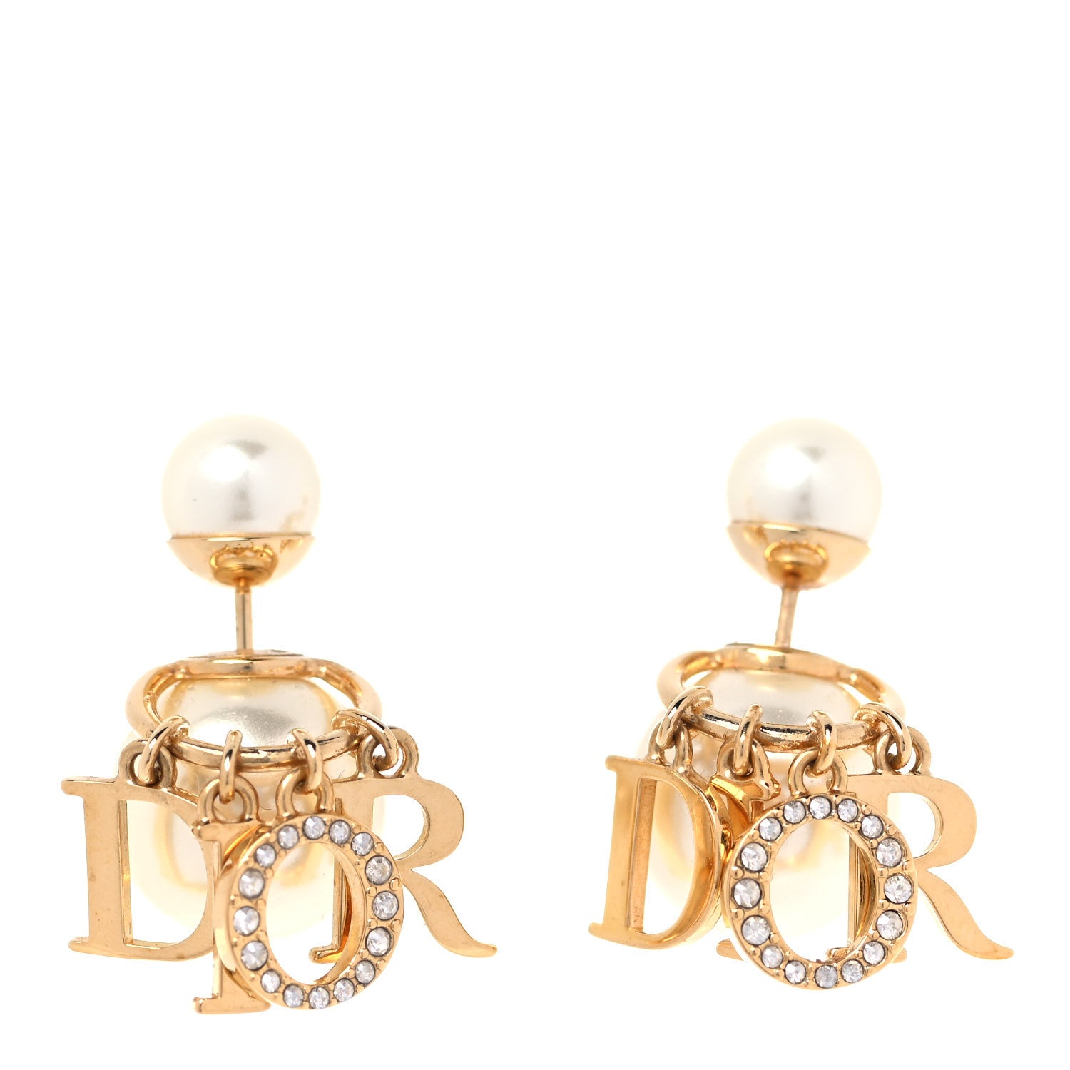 Christian Dior Pearl Crystal Tribal Logo Charms Earrings Gold 1 of 8