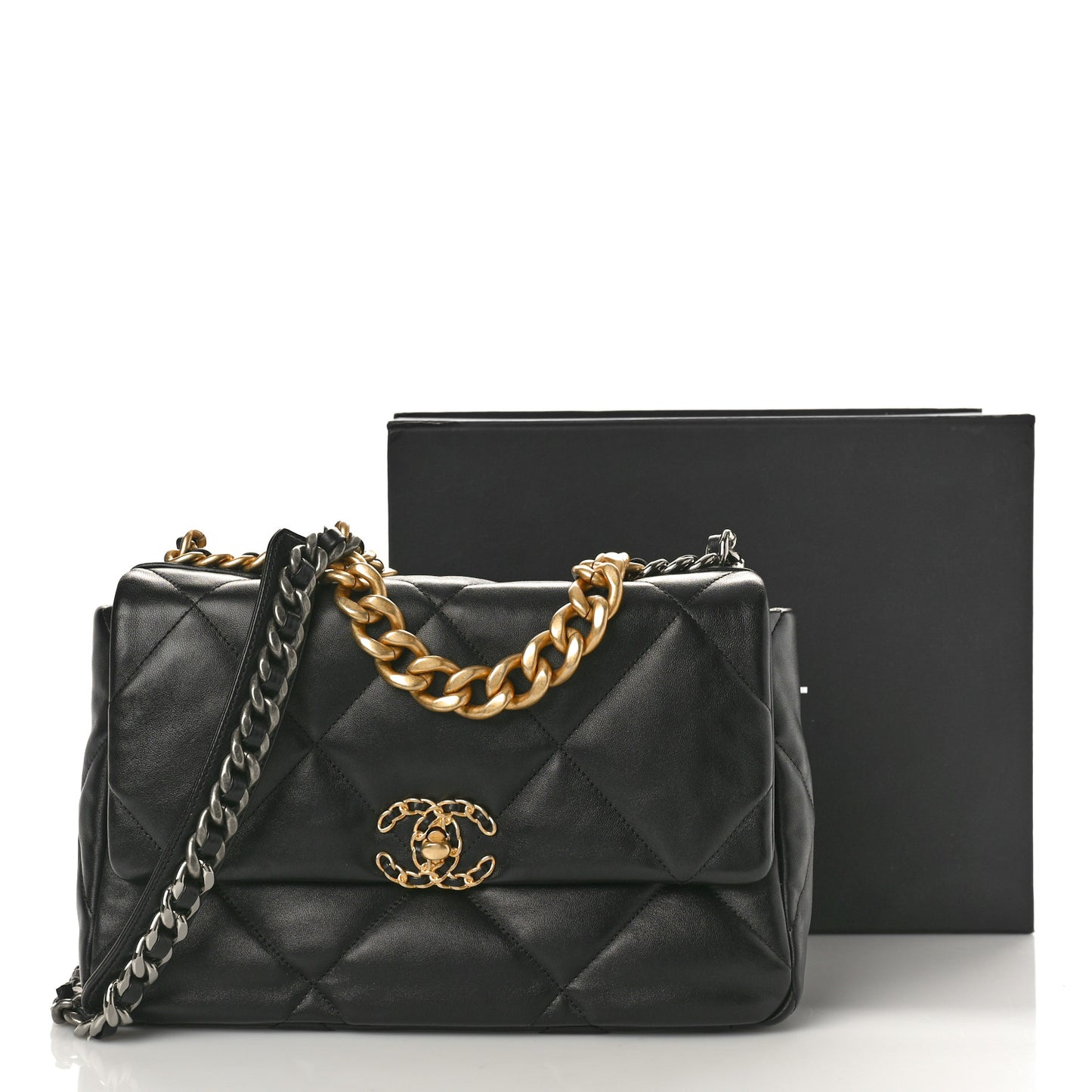 Lambskin Quilted Large Chanel 19 Flap Black