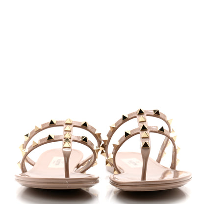 Valentino Garavani PVC Jelly Rockstud Caged Flat Thong Sandals 36 Poudre 2 of 8