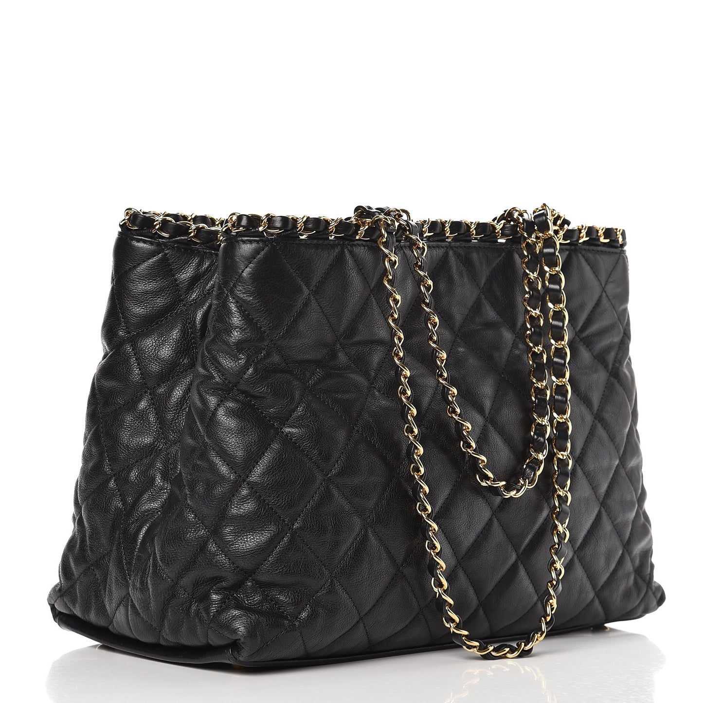 Calfskin Quilted Small Chain Me Tote Black