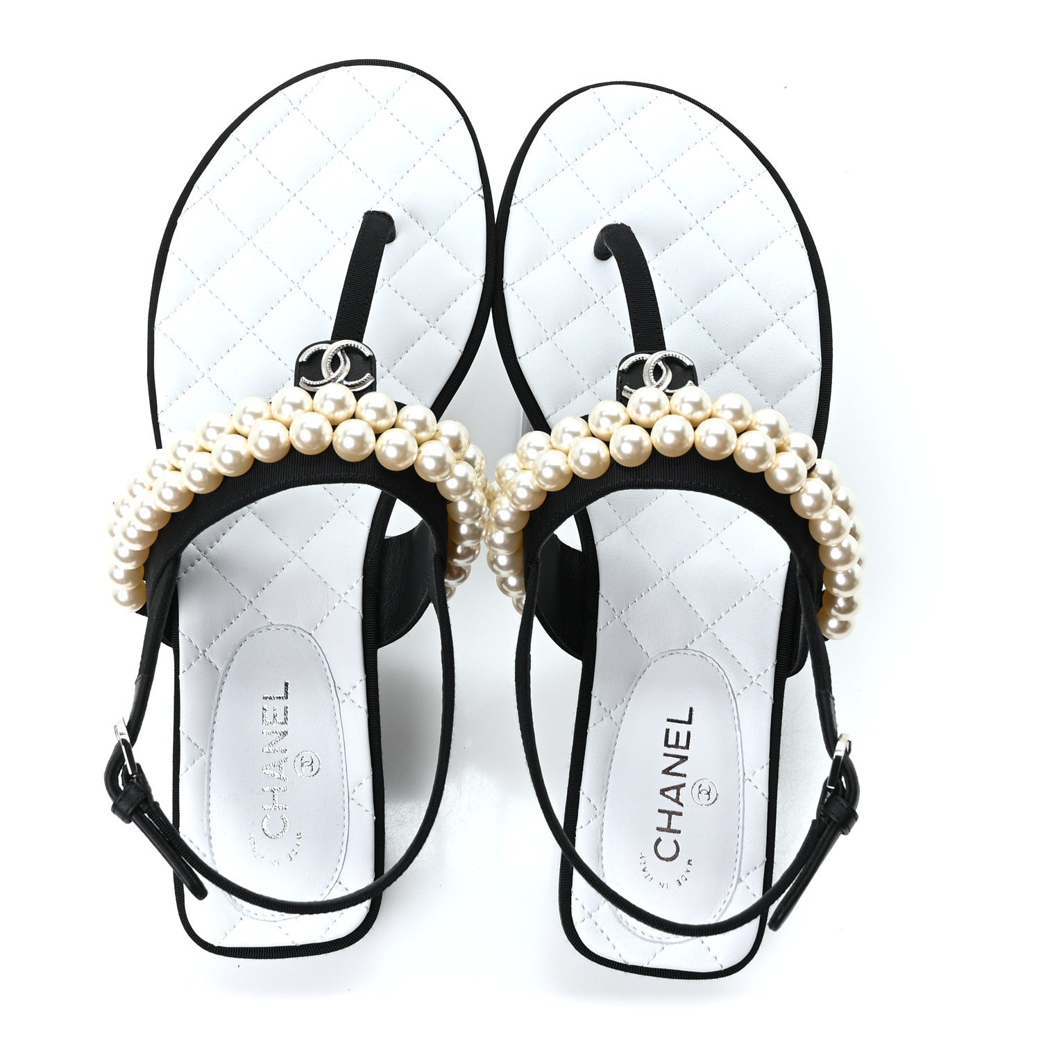 Chanel Grosgrain Pearl CC Sandals 37 Black 2 of 10