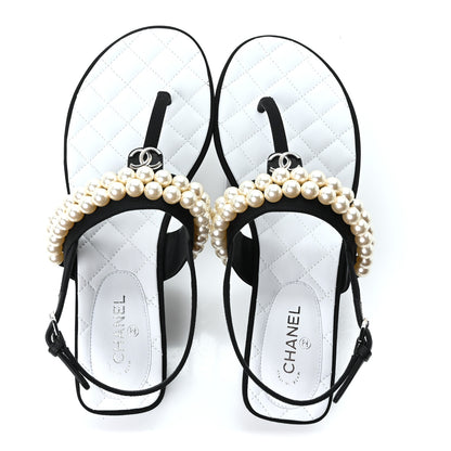 Chanel Grosgrain Pearl CC Sandals 37 Black 2 of 10